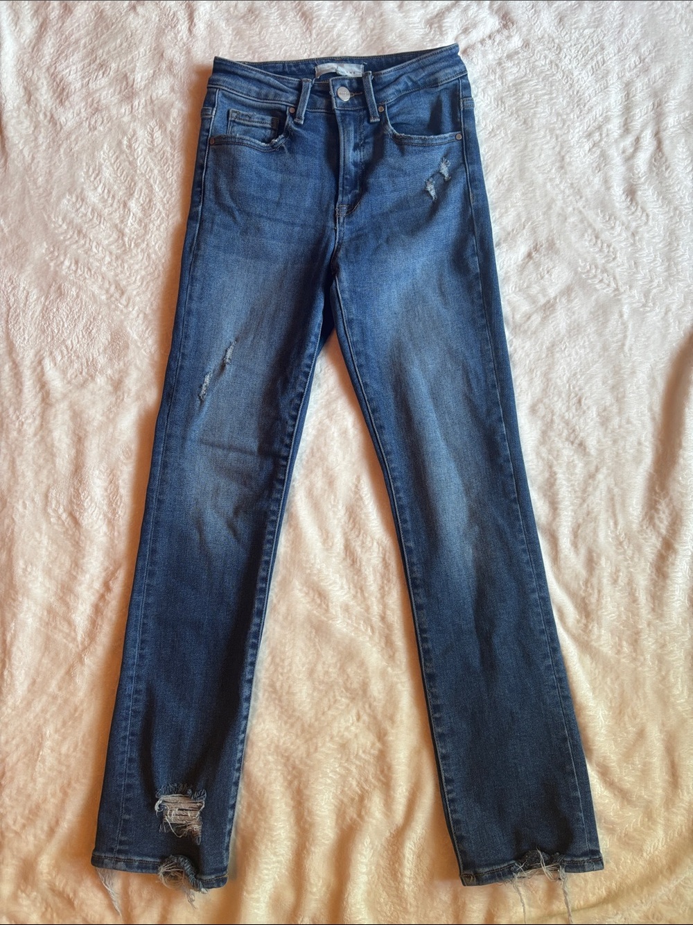 Risen Dark Blue Distressed Straight-Leg Jeans